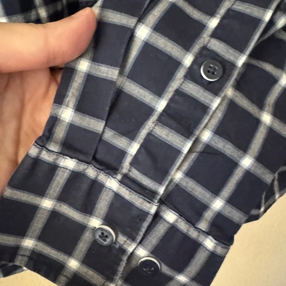 Michael Kors Men's Navy White Plaid Checker Button Down Shirt Size XL